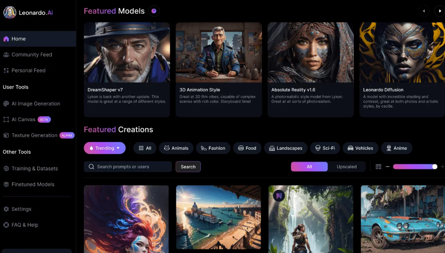screenshot of Leonardo AI